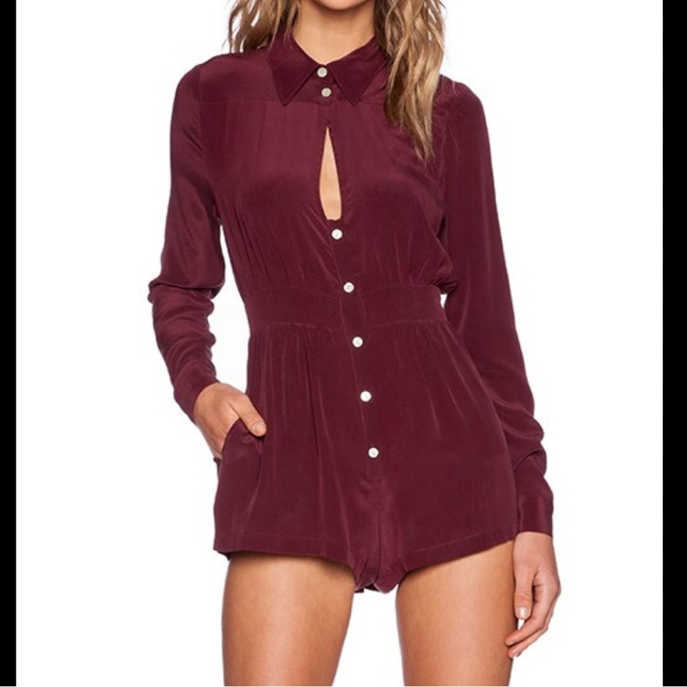 NWOT Stone Cold Fox Riley Romper in plum women’s 1 100% silk long sleeve romper